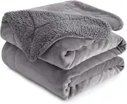 Fleece Throw Blanket, Double-Sided Super Soft Reversible Bed and Couch Blanket, Warm and Lightweight Home Decoration Blanket, Grey Queen Size 230 x 230cm