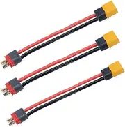 3 Pcs Amass XT60 XT60H Male Plug Connector to Deans T Male Plug Connector Adapter with 14AWG Silicone Wire
