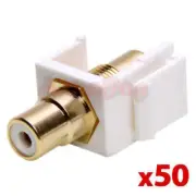 50PCS RCA Modular Keystone Jack White Center Audio Cable Coupler for Wall Plate