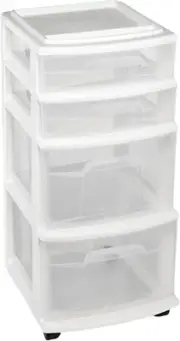4-Drawer Plastic Storage Cart Organizer with Removable Wheels, White Frame
