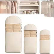 [Generic] Space Saving Hanging Garment Bag with Self Compression Zipper, 2025 New Space Saving Hanging Protector, Garment Bags for Travel, Space Saver Closet Organizers (Beige, all size-3pcs)