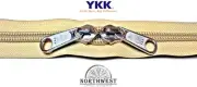 YKK Nylon Coil Zipper Tape # 10 Gold 1 yard with Pair of Nickle Zipper Sliders
