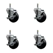 3.5 Inch Hard Rubber Wheel Swivel 7/16 Inch Grip Ring Stem Caster Set with Brake
