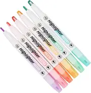 Angoily 6Pcs Clear View Double Ended Highlighter Chisel and Fine Tips Pastel Marker Pens for Students Stationery Bright Colors for Easy Annotation and Note Taking