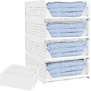 GMYMTM 4Pcs M Stackable Plastic Storage Basket Bins Foldable Closet Storage Basket Drawer, Folding Organizers Clothes Drawer for Clothes, Beauty, Bathroom, Kitchen, Tools, Snacks(4M)
