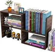 TOMVAES Desktop Bookcase, Office Storage Rack, Adjustable Book Shelf, Desk Organizer Set for Home Office, Living Room, Bedroom (Wood) (Black)