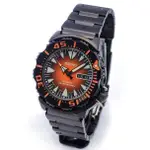 【金台鐘錶】SEIKO 精工 機械錶 運動款潛水錶 夜光 漸層橘面 鍍黑鋼帶男錶 (日本製) SRP311J1