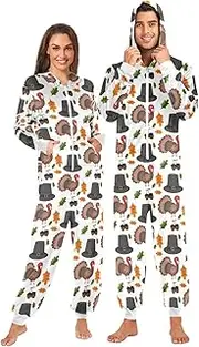 [ZZXXB] Turkey Pine Cone Onesie Pajamas for Adult Women Men Long Sleeves One Piece Onesies Hooded Sleepwear S - XL