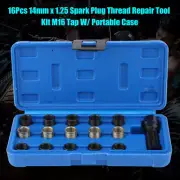 16Pcs 14mm X 1.25 Spark Plug Thread Repair Tool Kit M16 Tap W/ Portable Case ls