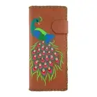 Lavishy Divine Peacock Peacock Feather Embroidery Vegan Large Flat Wallet, Brown