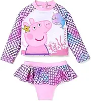 [Peppa Pig] Baby Toddler Girl Ocean Mermaid Swimsuit, Pink, 3-4T