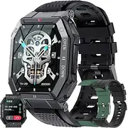 [FITCXJX] Men's Smartwatch with Phone Function, 1.85 Inch Touchscreen 5ATM Waterproof Sports Watch with Blood Pressure Monitor, Heart Rate, Pedometer, 24 Sports Modes, Military Fitness Watch for iOS and Android