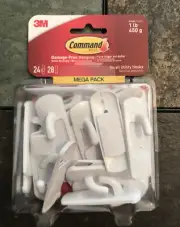 3M Command Hooks 1lb Capacity Plastic White Mega Pack 24 Hooks 28 Strips/Pack