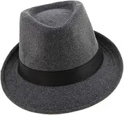 outret Men Women Manhattan Structured Gangster Trilby Wool Fedora Hat Black Gray - Gray, as described