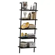 Ladder Shelf Open 5-Tier Bookshelf Wall-Mounted Bookcase 23.6IN Black Wood