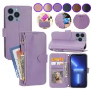 For iPhone 15 Pro Max 15 Plus 15 Pro Zipper Case Leather Flip Wallet Strap Cover