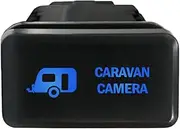12V 3A ON-OFF Horizontal Push Switch 8C43SB Laser etched CARAVAN CAMERA dual LEDs in BLUE For Toyota Hilux LandCruiser 70 100 Kluger Prado 120 HiAce FJ Cruiser and more