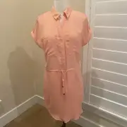 NWT Charlotte Russe Shirt Dress Peach Drawstring Waist Short Sleeves Summer M