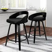 ALFORDSON Bar Stools Set of 2 Swivel Counter Stool 64cm Seat Height Kitchen Dining Chair Barstools with Footrest and Adjustable Leg Levelers for Home Bar Dining Room, All Black