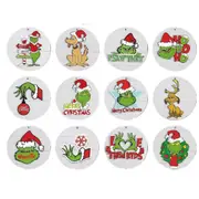 12pcs Christmas Ornaments Tree Decorations Set, Green Wooden Round Ornaments Hanging Decorations for Christmas Tree Home Decor