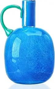 Vintage Blown Glass Vase with Handle - 8.5'' Blue Jug Vases for Home Decor, Art Glass Vases for Flower,Table Centerpiece