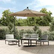 Cantilever Garden Parasol with LED Lights and Steel Pole 300 cm Taupe vidaXL