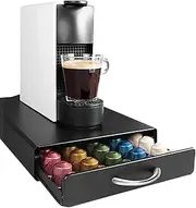 ACA Trading Metal Coffee Pod Holder Storage Drawer for Nespresso Pods, 50 Coffee Pods Capsules Holder Drawer Organizer(Black)