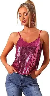 [Allegra K] Women's Christmas Costumes Sequined Shining Camisole Club Party Sparkle Cami Top