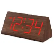 Wooden Digital Alarm Clocks for Bedrooms - Electric Desk Clock with Brown-red