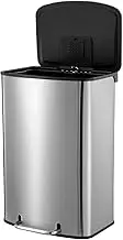 Maxkon 50L Pedal Waste Bin Stainless Steel Rubbih Bin Garbage with Absorber Filter Kitchen Office Trash Can Sliver