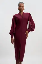 Plus Size Figure Bandage Figure Form Zip Detail Chiffon Sleeve Knit Dress