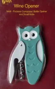 Multi Purpose Corkscrew Bottle Opener Small Knife OWL Wine Opener NOS Sealed