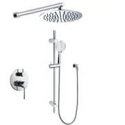 WELS Round Chrome Dual Shower & Handheld Head 400mm Wall Arm Slide Rail 2in1 Combo