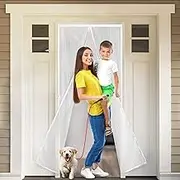 Magnetic Screen Door (34 x 81 inch, White) Fits Door Size 32" x 80", Heavy-Duty Reinforced Hands-Free Mesh Curtain, Pet-Friendly, Keeps Out Bugs by KapStrom