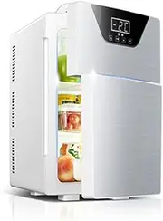 Mini Refrigerator, 20L Twodoor Three-Core Freezer/Large Capacity, Smart Touch Screen/Heating and Cooling Adjustable Control, Suitable for Car/Family/Travel,Silver