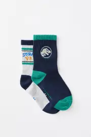 [Cotton On Kids] Cotton On Kids - Jurassic Park 2Pk Crew Sock - Lcn uni cloud marle/jurassic park 9-12 LCN UNI CLOUD MARLE/JURASSIC PARK