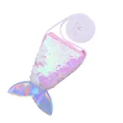 Women Kids Mermaid Tail Sequins Coin Purse Girls Crossbody Bags Sling Card Holder Pouch Gift - Pink