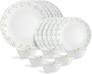 KRISHANA EXPORT STORE Opalware Dazzle Series Tropical Lagoon Dinner Set, 18 Units | Light-Weight, Daily Use Crockery Set for Dining | White Plate and Bowl Set