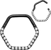 [365 Sleepers] Titanium Implant Grade 16G 8mm 10mm Hexagonal Gem Hinged Segment Ring Helix Tragus Septum Clicker Nose Lip Hoop Huggie Earring Body Piercing Jewellery