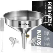 Large Stainless Steel Funnel, Walfos Kitchen Funnel with 2 Removable Strainer
