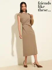 Friends Like These Brown Tailored Jersey Twist Front Hardware Midi Dress (F20669) | $111