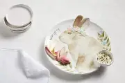 Mud Pie E1 Easter 13.25'' Ceramic Bunny Chip & Dip Bowl 41800035