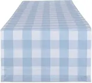 DII Buffalo Check Collection, Classic Farmhouse Table Runner, 14x72, Light Blue & White