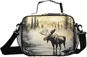 Retro Moose River Insulated Lunch Box for Women Men - Ideal for Work, Picnics - Includes Adjustable Shoulder Strap