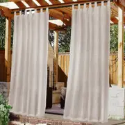 Outdoor linen sheer curtains for patio waterproof with detachable self-stick, natural W132cm x d213cm