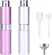 KAYZON Refillable Perfume Spray Bottle Atomizer for Travel, Portable Scent Pump Case Fragrance Empty Cologne Dispenser Container Sprayer For Traveling Outdoor, 10ML (Pink, Silver)