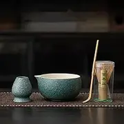Matcha Whisk Set, Myrthra Matcha Set Includes Matcha Whisk and Bowl (Bowl with Spout), Holder and Scoop-4PCS Matcha Tea Set, Round Bowl Star Green