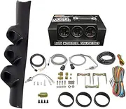 GlowShift Diesel Gauge Package for 1994-1997 Dodge Ram Cummins 2500 3500 - Black 7 Color 60 PSI Boost, 1500 F Pyrometer EGT & Transmission Temp Gauges - Black Triple Pillar Pod
