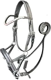 AHS us Leather Sidepull Bitless Bridle with Multicolor Reflective Sparkling Stones Browband and Cow Soft Leather Noseband, Full, Black