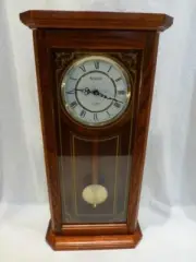 Bulova Cirrus C3375 Pendulum WALL CLOCK Oak Gold Etched Westminster Chime $440